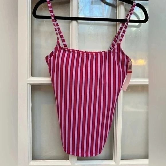 Anne Cole | Dark Pink & Lavender Stripe Tankini Swimsuit Top Size XS NWT Beach - Picture 1 of 10